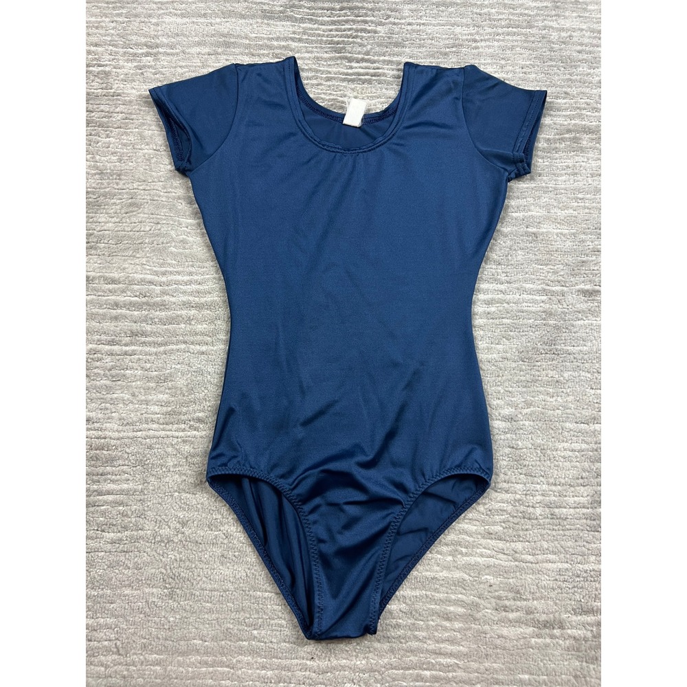 Unbranded Leotard Girls Small Navy Blue Short Sleeve Scoop Neck Solid Athletic